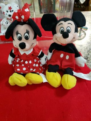 Disney Mickey And Minnie Mouse 9 " Stuffed,  Plush Dolls.  The Disney Store