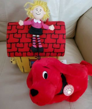 Scholastic Books Clifford the Big Red Dog Plush Play Set Yellow Doghouse Tote 3