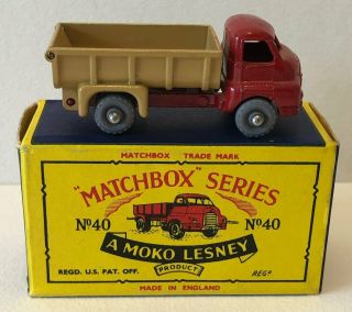 Orig Matchbox Series 1958 Moko Lesney No 40a Bedford 7 - Ton Tipper Truck Orig Box