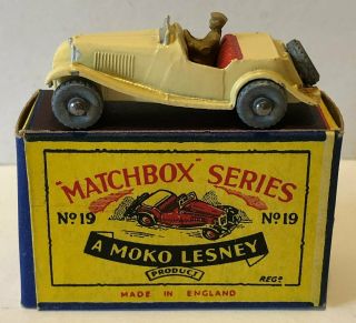 Orig Matchbox Series 1955 Moko Lesney No.  19a Yellow Mg Midget Td Car Orig Box
