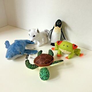 National Geographic Small Plush:set Of 5: Euc: Turtle,  Whale,  Fox,  Penguin,  Frog