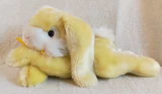 Large Soft Shiny Floppy Yellow Bunny Rabbit Plush Stuffed Animal Laying Down 18 "