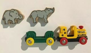 Brio Wooden Railway Zoo Train Engine,  Cargo,  Elephant,  Rhino.  Thomas Compatible.