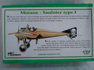 Flashback Klh89.  13 Morane - Saulnier Type I - 1/48 Scale Kit W/ Pe,  Resin & Metal