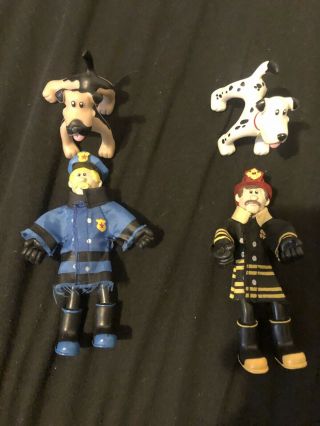 Kidkraft Set Of 4 Bendable Figures Fireman - Policeman - And Their Dogs