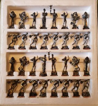 Greek Olympic Chess Set,  2 " Pewter Figures.