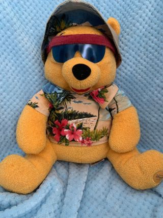 Disney Store Winnie Pooh Bear 12 " Plush Stuffed Vacation Hawaiian Shirt Tourist