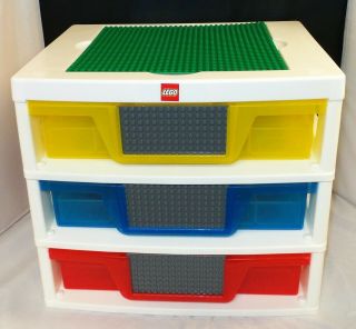 Lego 3 Drawer Storage W/ Base Plates & 4 Divider Inserts Euc
