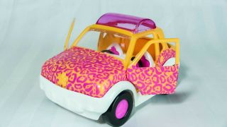 Polly Pocket Cheetah Pink - Orange Jeep Car W/ Removable Hood,  Flip Up Seats