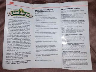 Vintage 1986 Ideal Talking Big Bird Story Magic Paperwork Care & Instructions 5