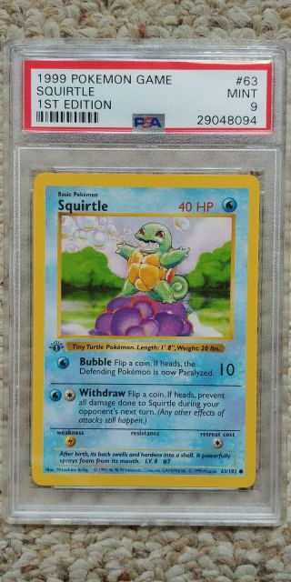 Pokemon Squirtle 63/102 1st Edition Base Set Psa 9 1999 Tcg Game Shadowless