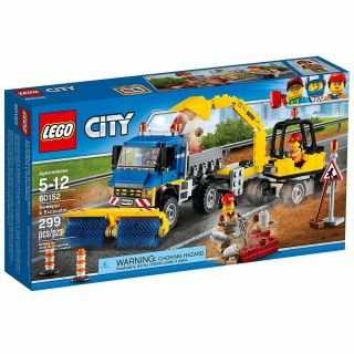 Lego City 60152 Great Vehicles Sweeper & Excavator Truck Trailer Worker Nisb