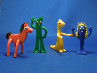 Vintage Retro 1988 Art Clokly Gumby Rubber Toys - Pokey,  Prickle & Good Blue Girl