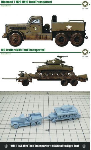 1/144 Resin Kits Wwii Usa M19 Tank Transporter,  M24 Chaffee Light Tank