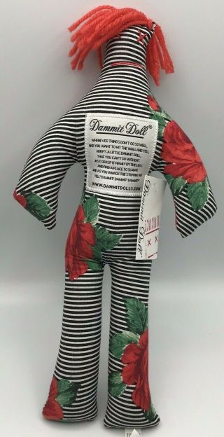 2018 Dammit Doll 12 " With Tags,  Red Floral With Black - White Stripes,