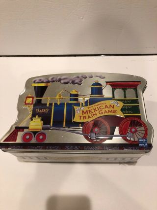 Fundex Mexican Train Game 2002 Complete Tin Box 93 Dominoes 9 Trains
