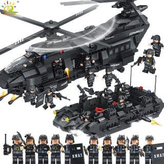 1351pcs Military Swat Team Helicopter Tank Transport Lego Model Building Army