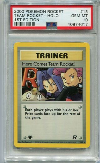 Pokemon Card 1st Edition Here Comes Team Rocket Holo 15/82,  Psa 10 Gem