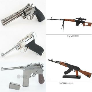 Five Metal Gun 1/4 1/3 Mini Models Colt Python 357,  Ak74,  Luger P08,  Mauser,  Svd