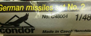 Condor C48004 German Missiles Set No.  2 Kit 1/48 MIB 3