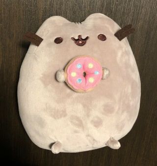 Gund Pusheen Cat With Donut Plush Stuffed Animal Grey Smiling Kitty 8 Inch