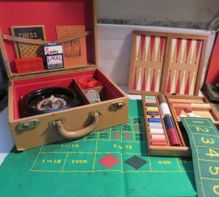 Vintage Traveling Game Set Ap Games Roulette,  Backgammon,  Checkers,  Instructions