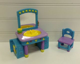 Dora The Explorer Dollhouse Furniture Bedroom Vanity Sink Combo Unit & Chair
