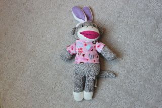 13 " Dan Dee Sock Monkey Stuffed Plush Bunny Ears Easter Sweets Pink Shirt Hare