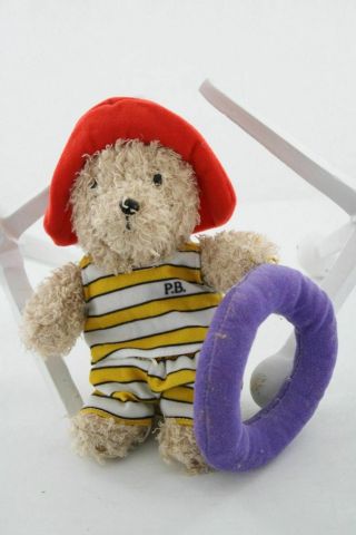 Paddington Bear Swim Suit Stripes Red Hat Plush Stuffed Animal Toy Doll 9 "
