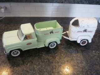 60 " S Vintage Green Tonka Farms Horse Carrying Truck With Trailer