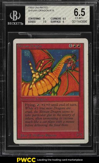 1993 Magic The Gathering Mtg Unlimited Shivan Dragon R R Bgs 6.  5 Exmt,  (pwcc)
