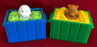 Set Of 2 Fisher Price Little People Farm Barn Pop Up Crate Bunny & Gopher