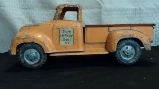 Vintage Tonka Orange Pressed Steel State Hi - Way Dept 975 Pickup Truck