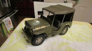 Vintage Tonka 10 " Pressed Steel Ww2 Us Army Green Military Jeep Gr 2 - 2431 W Top