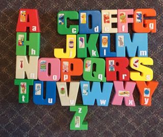 Vintage Sesame Street 24 Alphabet 3 " Smooth Letters Blocks Guc