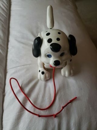 Vintage Htf Dalmatian Dog Fisher Price Pull Along Puppy Dog Toy Tail Wags