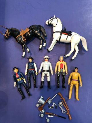 Gabriel Legend Of The Lone Ranger 5 Figure Set & 2x Horses Silver 1980 Vintage