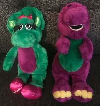 15 " Vintage Lyons Group Barney The Dinosaur And Baby Bop Plush 1992 And Friends