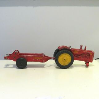 Vintage Toy Tractor Wide Front Massey Harris 44 And Manure Spreader Red