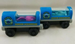 2 Sodor Aquarium Light Up Thomas & Friends Wooden Railway Shark Squid Cargo Car