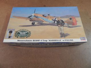 1/48 Hasegawa Messerschmitt Bf 109f - 4 Marseille W/ Figure 09871 Open & Complete