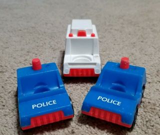 Fisher Price Little People Vintage Vehicles - 2 Police Cars And 1 Ambulance
