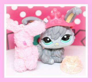 ❤️authentic Littlest Pet Shop Lps 993 Gray Angora Bunny Rabbit Pink Tiara❤️