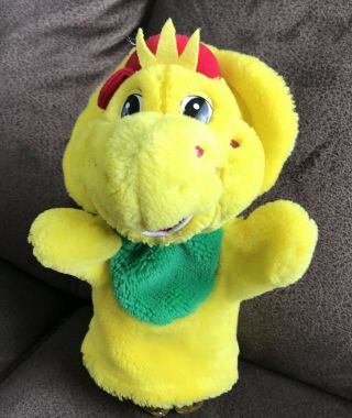 Golden Bear Lyons Brand Bj Yellow Dino Hand Puppet Plush Stuffed 9 " Tall Barney