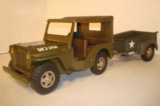 Vintage 1960s Tonka Green Army Jeep Truck And Tonka Army Trailer Cool Set