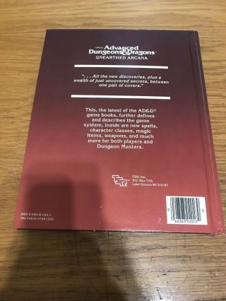TSR Advanced Dungeons & Dragons UNEARTHED ARCANA 2017 Hardback 2