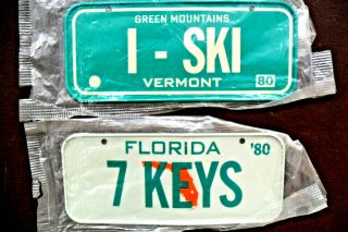 1980 Vermont / Florida Post Honeycomb Cereal Mini Bicycle License Plate X2
