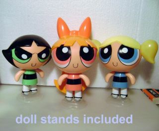 Powerpuff Girls Dolls Buttercup Blossom Bubbles 4.  5 Inch Plastic Pvc W/stands