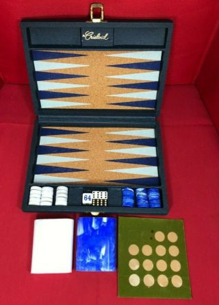 Crisloid Backgammon Travel Blue/white Swirl Magnetic Faux Ostrich Leatherette