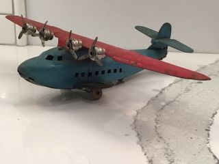 Vintage Wyandotte China Clipper Pressed Steel Red And Blue Airplane